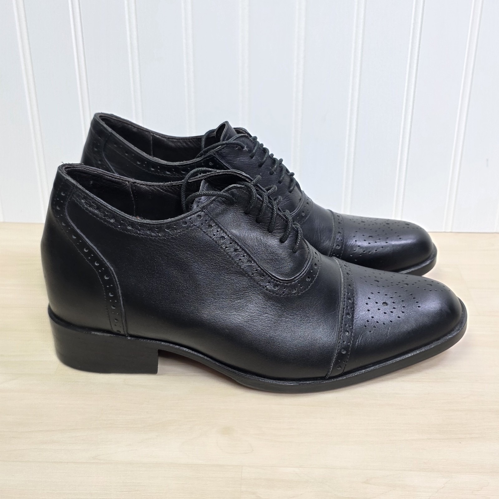 Dons Handmade Men's Elevator Shoes Cap Toe Black Leather Size 10 12" Toe To Heel